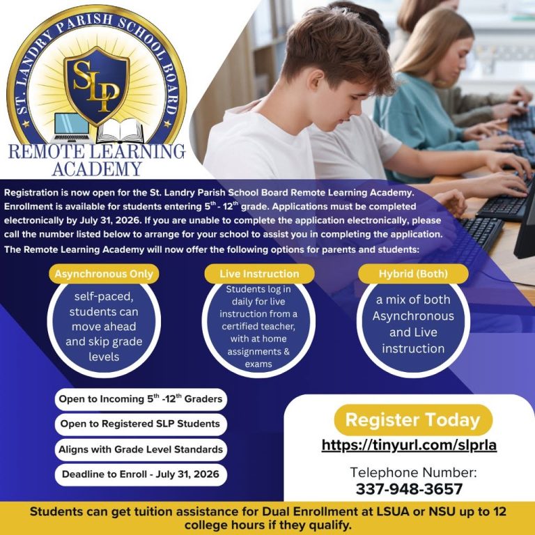 Registration is OPEN for the St. Landry Parish Remote Learning Academy!